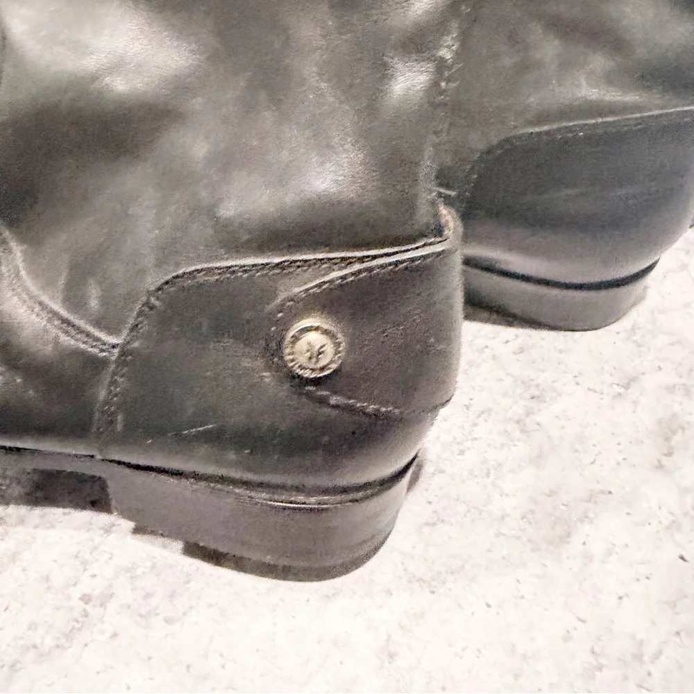 Frye MELISSA BUTTON BACK ZIP BOOT 3470835 Black Tall Leather Size 6.5